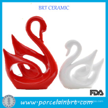 Modern Ceramic Red and White Couples Swan Wedding Gift